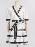French Temperament Short Dress 2025 Spring New Splicing Color High-End Lotus Leaf Side To The Waist Thin Dress Woman Trend 68HZ
