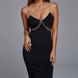 Summer Heart-Bursting Dress Sexy Sling Diamond Chain Long Body-In-Handling Bandatry Dress 68HZ