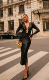 Sexy Temperament V-Neck Snake-Shaped Accessory Long-Sleeved PU Leather Ass Leather Dress Autumn And Winter New Dress 68HZ