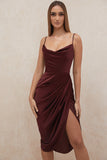 Direct Sales 2025 Spring And Summer New Slings Solid Color V-Neck Irregularly Folded High-Waisted Dress Dress 68HZ