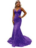 Lieling Ball Dress Body-Bagged Fishtail Small Tail Evening Dress Fine Shoulder-Band V-Neck Party Dress 68HZ