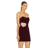 Women's Love Hot Diamond Decoration Sexy Hollow Breast Skirt Short Dress Dress Dress Dress Dress Dress 68HZ