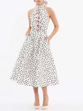 High-End Feel Dress Women 2025 New High-Necked Sleeveless Design Bow Wave Dot Long Skirt 68HZ