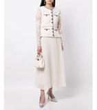 Small Name Studded Woven Strip Lace Embroidery Hook Hollow 100-Fold Long Dress Apricot Color 68HZ