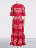 High-Level Temperament Collar Solid-Colored Dress 2025 New Lace Embroidery Design Feeling Waist Long Dress Dress Woman 68HZ