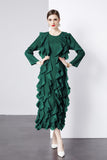 Spring And Summer 2024 New Dress Press Folding Leaves Side Three-Dimensional Decoration Loose Fashion Elegant Long Dress Commuter Women's Clothing 68HZ