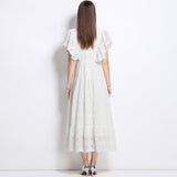 Lace Hollow Embroidery Hook Lotus Leaf Side Flying Sleeve V Collar Thai Dress Fairy Vacation Lotus Side Dress 68HZ