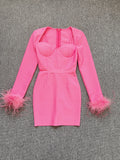 2025 New Fashion Tight Feather Tight Feather Tightening Dress High-End Women's Dress 68HZ