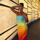 2025 New Breast-Meared Rainbow Gradient Color Photo Dating Travel To Take Photos Graduation Season Dress Famous Evening Dress 68HZ