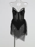 Women's New High-End Hot Diamond Sexy Mesh Perspective Irregular Dress Body-Bossed Dress Dress 68HZ