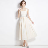 Summer New French Temperament Square Necker Sling Dress Women's Waist Thin Dress A Word Fluffy Long Dress 68HZ
