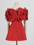 Temperament Famous Wind 2025 Spring New Fashion Niche One-Word Splicing Flowers Short Dress Woman 68HZ