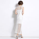 Summer New French Fashion Dinner Mature Dignified Salt Wind Hollow Rounded Sleeveless Dress 68HZ