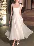 White Dress Summer Spring And Summer New French Style Neckless Sleeve Sling Vest Fairy Net Taupong Dress Party 68HZ