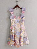 Small French Small Design Three-Dimensional Flower Net Embroidery To Rectender Sling With A-Word Dress 68HZ