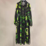 Temperament Waist Display Thin Dress 2025 New Collar Printing Design Lace Long Dress Dress Women's Summer 68HZ
