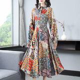 Lantern Long-Sleeved Beautiful Print Fashion Single Buckle Long Dress Retro Dress Spring And Autumn Women's Collar 2025 68HZ