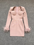 2025 New Fashion Tight Feather Tight Feather Tightening Dress High-End Women's Dress 68HZ