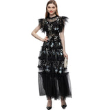 Heavy Industry Embroidery Round Collar Leaf Sleeve Net Dress Long Princess Dress Women's New Summer And Autumn 2025 68HZ