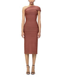 Women's Fashion Pure-Color Single-Shoulder-To-Back Open Fork With A Tight Belt-Coated And A-Fated-Waded Dress Party Evening Dress 68HZ
