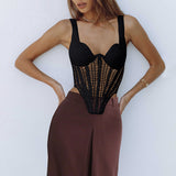 Sexy Tie Slings 2025 New Heavy Industry Weaving Low-Chest Collar Hollow Fluoroskeleton Vest Woman 68HZ