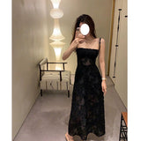 New Black Jacarnous Sling Dress French Sexy Bra Dress Micro-Permeal Skirt Long Waist Skirt 68HZ
