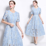 French Niche High-End Water-Soluble Lace Dress Light Luxury Elegant Temperament Hollow Embroidery Embroidery Dress 68HZ