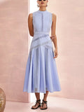 Sliced Hollow Lace Collar Dress 2025 New Sleeveless Lotus Leaf Side Dress Dress Woman 68HZ