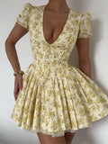 New Sexy Deep V Short Sleeves Crumid Summer French Dress Sweet Spicy Fashion Puff Small Dress Summer Dress 68HZ
