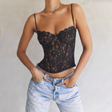 Autumn Women's Fashion Hot New Lace Hot Girl Sling Vest Female Net Red Same Fish Bone Top Woman 68HZ