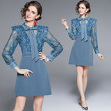 Cumic Temperament Feel Hot Diamond Bow Bow Long Sleeve Spliced High-Waist Heavy Industry Dress Women Spring And Autumn New 68HZ
