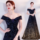 Word-On-Word Evening Dress 2025 New Gradient Black Annual Meeting Stage Host Catwalk Fishtail Dress Woman 68HZ
