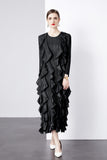Spring And Summer 2024 New Dress Press Folding Leaves Side Three-Dimensional Decoration Loose Fashion Elegant Long Dress Commuter Women's Clothing 68HZ