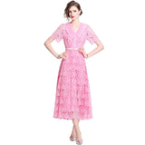 Dopamine Wears Pink Collar Sweet Lace Dress With High-Grade Tea-Smelled Style Long Dress 68HZ