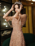 Evening Dress High-End Atmospheric Champagne Host Performance Of High-End Sequins Long Banquet Temperament Dress 68HZ