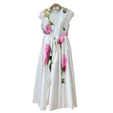 The Generous And Well-Rounded Red Flowers On The Red Background Of The Waist Comfortable Cotton Cloth In The Long-Term Dress Station Women's Spring And Summer 2025 68HZ