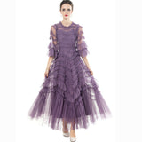 Po Point Lotle Side Trumpet Horn Sleeve Princess Wind Dark Purple Long Dress Dress Dress Stand Spring And Summer Women New 2025 68HZ