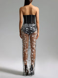 One-Piece Two Sets Of New Mesh Sleeveless Sleeve-Less Braid Nails Nail-Dressed Red Carpet Banquet Dress 68HZ