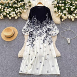 Miyake 2025 Summer New Dress Women's Design Printing Collar Long Sleeve Loose Thin Folds Long Dress 68HZ