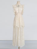 French Elegant Style Dress 2025 Summer New Lace High-End Design Neckbutter Knotted Dress 68HZ