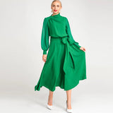 2025 Spring And Summer Women's New Sexy Irregular Collar Long Sleeves Long-Sleeved Puffy Green Dress Dress Dress 68HZ