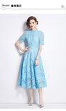 French High-End Lace Splicing Round Collar Dress Women's New Summer Waist Thin Temperament Big Swing Dress Dress 68HZ