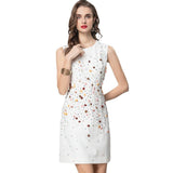 Heavy Industry Handmade Nails Sexy Bare Shoulder Collar Sleeveless White Short Dress Standing Summer Women's Dress 2025 68HZ