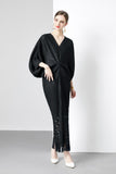 Miyako Dress 2025 Summer New Temperament Relaxed Bat Sleeve V Collar Thin Fish Tail Folded Long Dress 68HZ