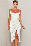 Direct Sales 2025 Spring And Summer New Slings Solid Color V-Neck Irregularly Folded High-Waisted Dress Dress 68HZ