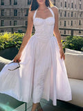 Summer Sexy Women's Broken Flowers Hanging Neck Dress Spring And Summer Women's High-End Feeling Body Out-Back Resort Style Long Skirt 68HZ