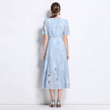 French Niche High-End Water-Soluble Lace Dress Light Luxury Elegant Temperament Hollow Embroidery Embroidery Dress 68HZ