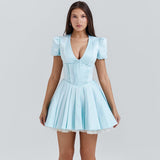 New Sexy Deep V Short Sleeves Crumid Summer French Dress Sweet Spicy Fashion Puff Small Dress Summer Dress 68HZ