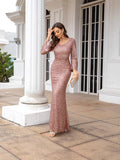 2024 New Fashion V-Necked Hips Brighten Dress Mid-Waisted Horn Sleeve Long Evening Dress 68HZ