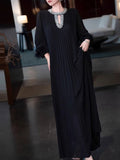 French Elegant Spring And Autumn New High-Grade Feeling Hundred Folding Long Skirt Ostrich Hair Loose Black Thin Dress Woman 68HZ